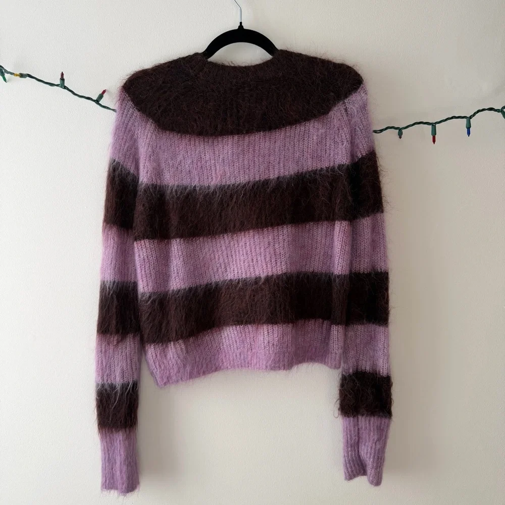 ALLSAINTS lou brushed mohair crewneck purple & brown size M/6/8 - Picture 5 of 5